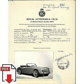 1966 Austin-Healey 3000 MK.III FIA homologation form PDF download (RAC)